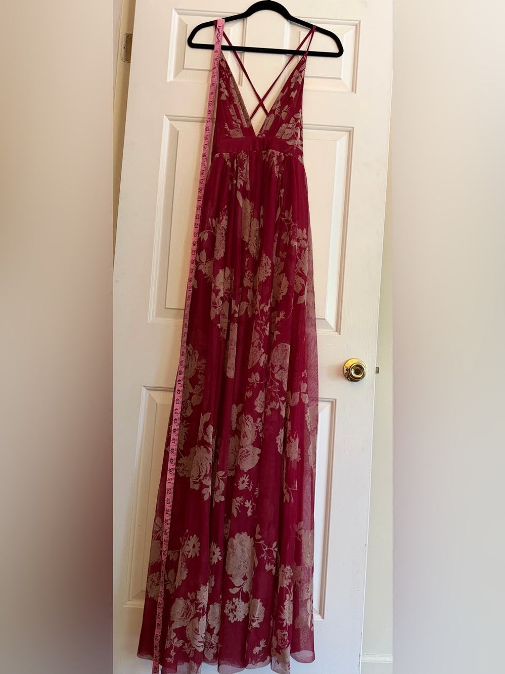 Ever After Red Floral Maxi Dress with Crisscross Back perfect for a dressy event - Picture 13 of 15